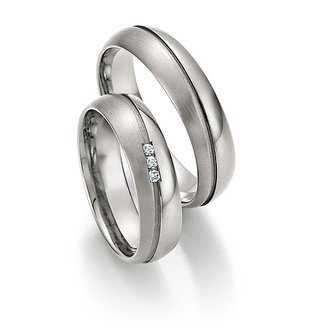 Trouwringen in titanium met diamant(en) per paar 