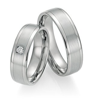 Trouwringen in Titanium en Platina 600 met diamant(en) per paar 