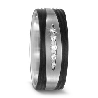 Trouwringen in Carbon en Titanium met diamant(en) per paar 