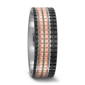 Trouwringen in Carbon, Titanium en 18 karaat roodgoud met diamant(en) per paar