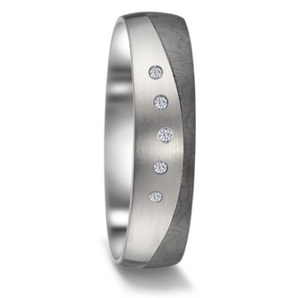 Trouwringen in zwart Carbon en Titanium met diamant(en) per paar