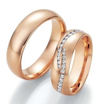 Verlichting Overtollig diameter Trouwringen in rosé goud met diamant scherp geprijsd -  de-trouwringenspecialist