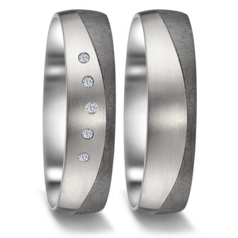 Trouwringen in zwart Carbon en Titanium met diamant(en) per paar