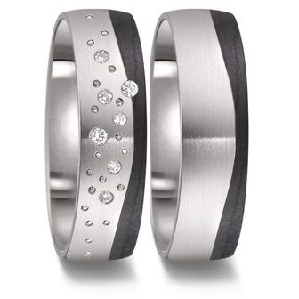 Trouwringen in zwart Carbon en Titanium met diamant(en) per paar