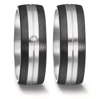 Trouwringen in Carbon en Titanium met diamant(en) per paar 