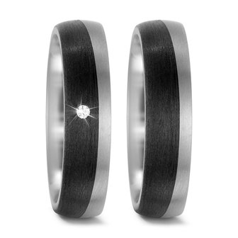 Trouwringen in Carbon en Titanium met diamant(en) per paar 