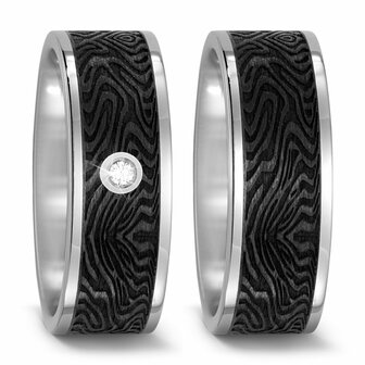 Trouwringen in Carbon en Titanium met diamant(en) per paar 