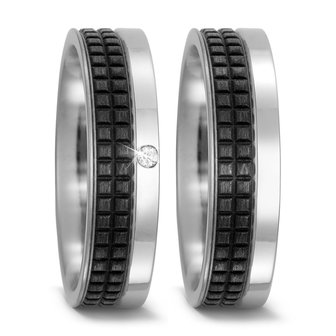 Trouwringen in Carbon en Titanium met diamant(en) per paar 