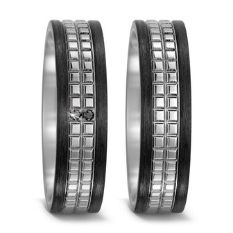 Trouwringen in Carbon en Titanium met diamant(en) per paar 