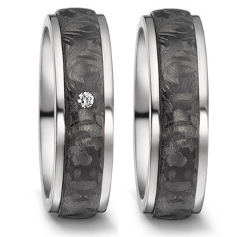 Trouwringen in Carbon en Titanium met diamant(en) per paar 