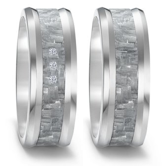 Trouwringen in grijs Carbon en titanium met diamant(en) per paar