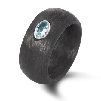 Solitair ring Carbon 10 mm. met blauwe topaas per stuk