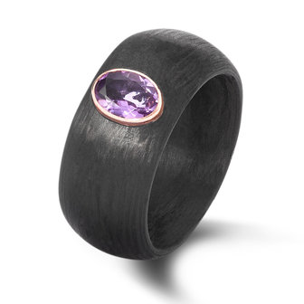 Solitair ring Carbon 10 mm. met amethyst per stuk