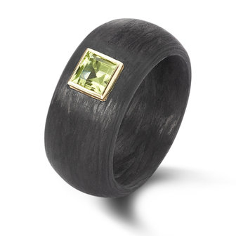 Solitair ring Carbon 10 mm. met peridot edelsteen per stuk