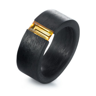 Solitair ring Carbon 9 mm. met citrien edelsteen per stuk