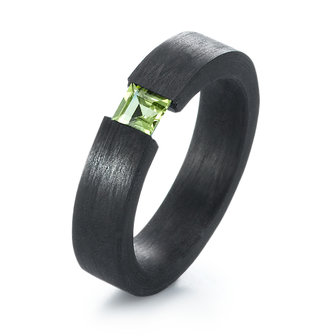Solitair ring Carbon 5 mm. met peridot edelsteen per stuk