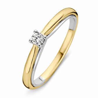 Verlovingsring in 14 karaat 585 witgoud en geelgoud met diamant 0,10 ct
