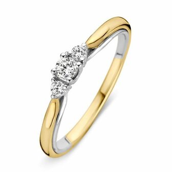 Verlovingsring in 14 karaat 585 witgoud en geelgoud met diamanten 0,19 ct