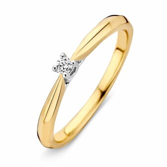 Verlovingsring in 14 karaat 585 witgoud en geelgoud met diamant 0,06 ct