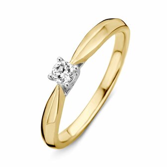 Verlovingsring in 14 karaat 585 witgoud en geelgoud met diamant 0,15 ct