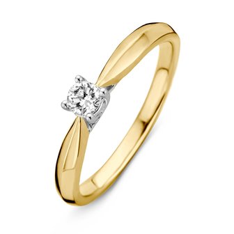 Verlovingsring in 14 karaat 585 witgoud en geelgoud met diamant 0,19 ct