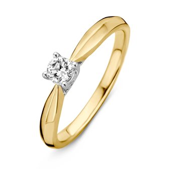 Verlovingsring in 14 karaat 585 witgoud en geelgoud met diamant 0,24 ct