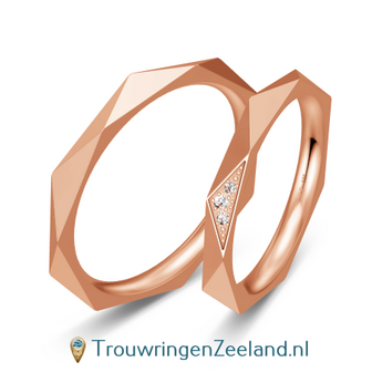 Trouwringen in 8/14/18 karaat ros&eacute;goud met diamanten per paar vanaf 