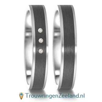 Trouwringen in Carbon met edelstaal en diamant(en) per paar