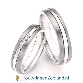 Trouwringen in Titanium en witgoud met diamant(en) per paar 