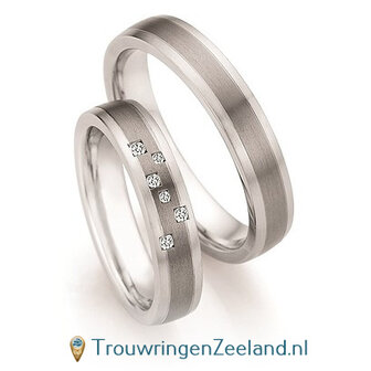 Trouwringen in titanium en edelstaal met diamant(en) per paar 