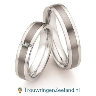 Trouwringen in titanium en edelstaal met diamant(en) per paar 