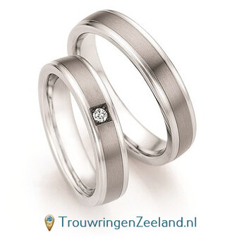 Trouwringen in titanium en edelstaal met diamant(en) per paar 