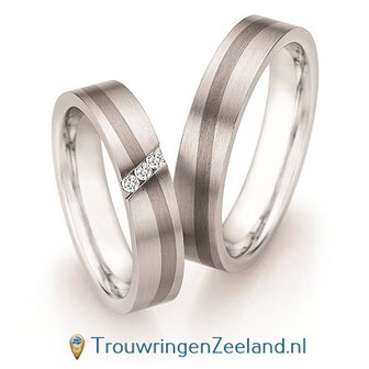 Trouwringen in titanium en edelstaal met diamant(en) per paar 