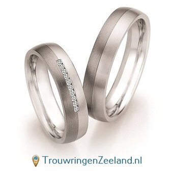 Trouwringen in titanium en edelstaal met diamant(en) per paar 