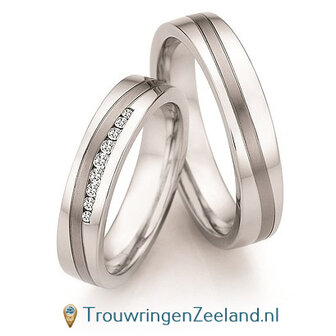 Trouwringen in titanium en edelstaal met diamant(en) per paar 