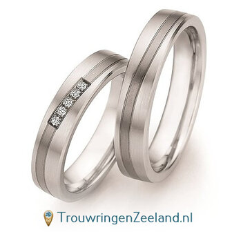 Trouwringen in titanium en edelstaal met diamant(en) per paar 