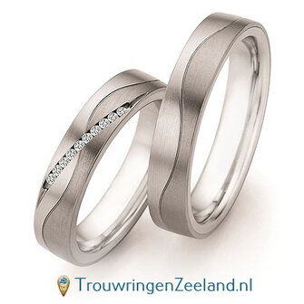 Trouwringen in titanium en edelstaal met diamant(en) per paar 