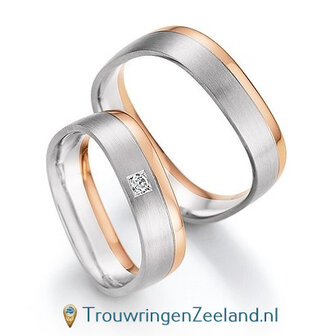 Trouwringen in 8*/14/18 karaat bicolour goud per paar vanaf 