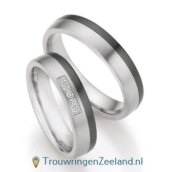 Trouwringen in titanium en zirkonium met diamant(en) per paar 