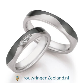 Trouwringen in titanium en zirkonium met diamant(en) per paar 