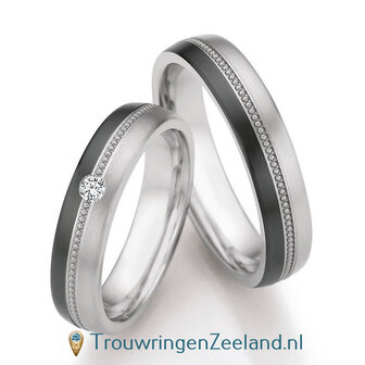 Trouwringen in titanium en zirkonium met diamant(en) per paar 