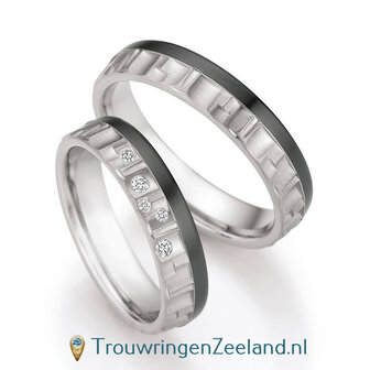 Trouwringen in titanium en zirkonium met diamant(en) per paar 