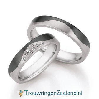 Trouwringen in titanium en zirkonium met diamant(en) per paar 