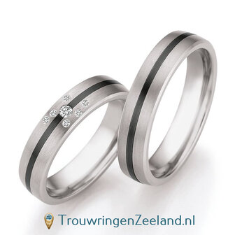 Trouwringen in titanium en zirkonium met diamant(en) per paar 