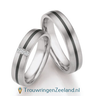 Trouwringen in titanium en zirkonium met diamant(en) per paar 