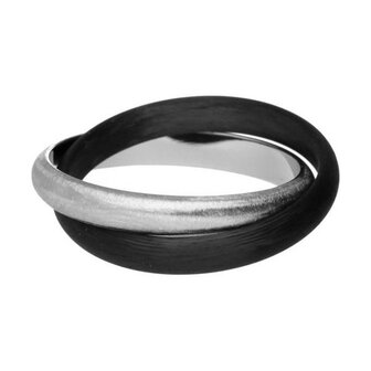 Trouwringen dubbelring in Carbon met platina 950 bol met 1 diamant per paar 3,5 mm. breed