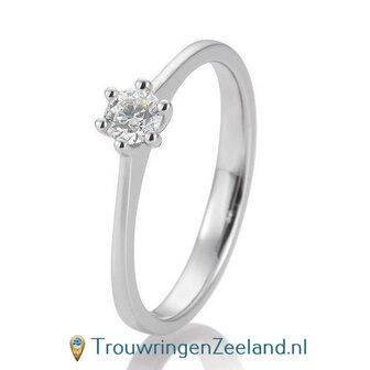 Verlovingsring witgoud 6 punt zetting met 0,20 ct diamant standaard in 14 of 18 karaat 