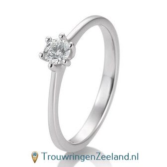 Verlovingsring witgoud 6 punt zetting met 0,25 ct diamant standaard in 14 of 18 karaat 