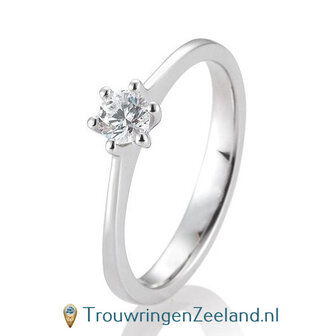 Verlovingsring witgoud 6 punt zetting met 0,30 ct diamant standaard in 14 of 18 karaat 