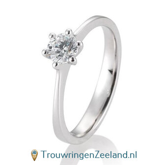 Verlovingsring witgoud 6 punt zetting met 0,50 ct diamant standaard in 14 of 18 karaat 